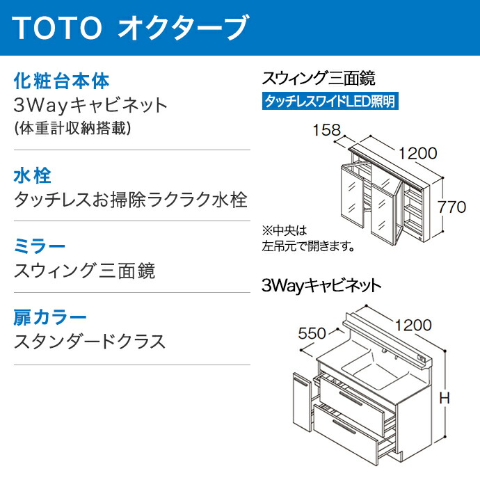 TOTO 洗面化粧台 オクターブ 1650幅 3Wayキャビネット 体重計収納