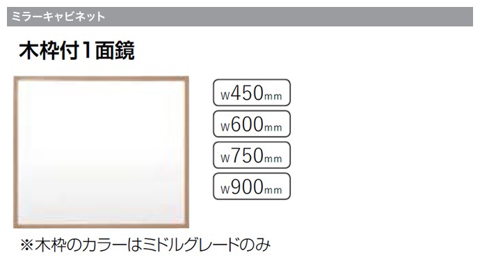 洗面化粧台 ピアラ 木枠付1面鏡 600mm 照明なし 扉タイプ 全高1,800mm