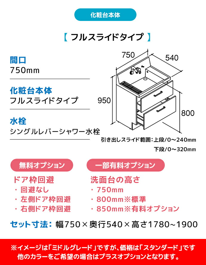 ピアラ LIXIL 洗面台 750幅 フルスライドタイプ アジャストミラー3面鏡