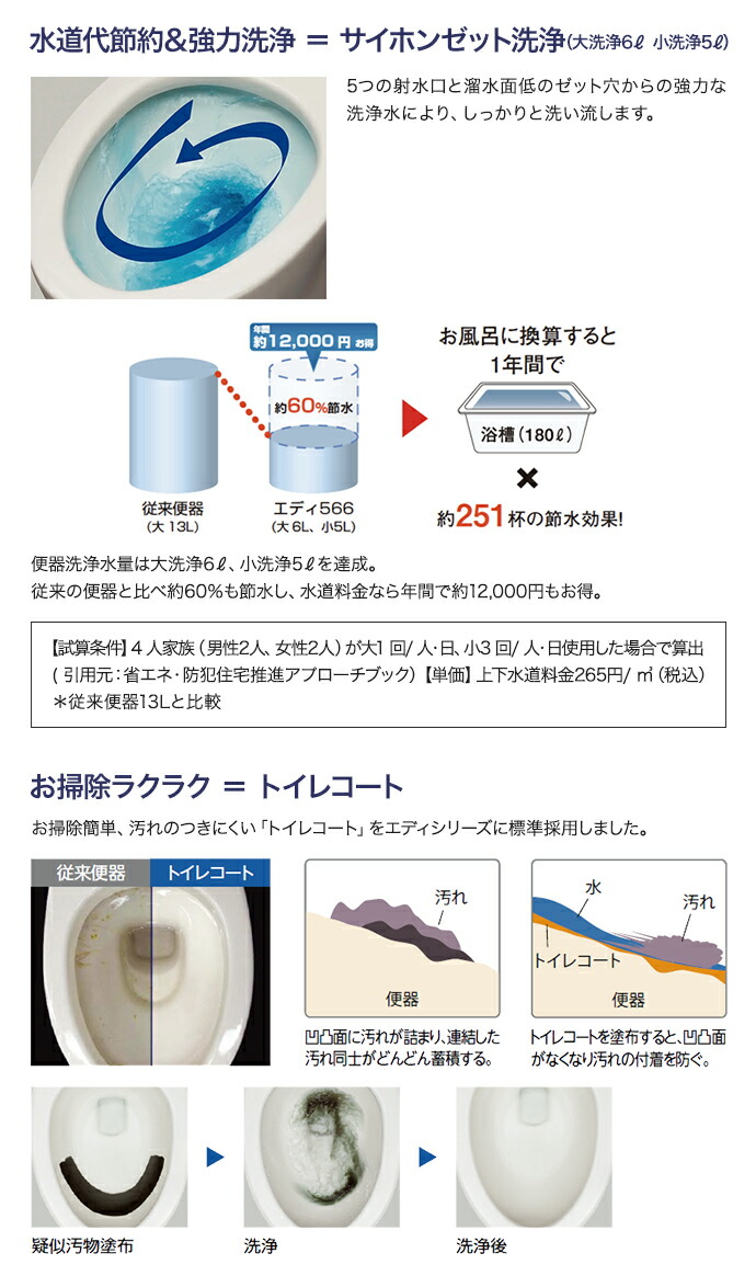 水洗トイレ アサヒ衛陶 エディ566 リフォームタイプ 手洗付 床排水