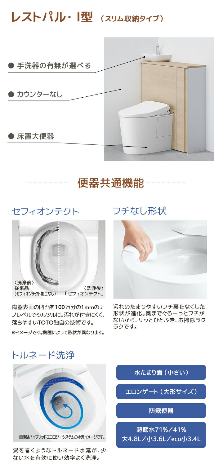 レストパル TOTO スリム収納タイプ I型 床排水 ウォシュレット