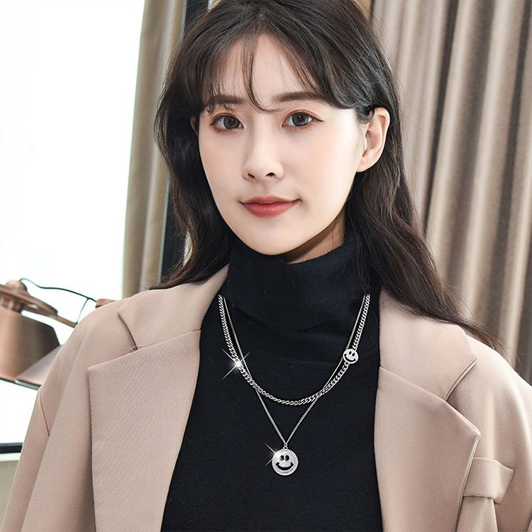 RainbowGirl ネックレス レディース スマイル 2連 笑顔 プレート 円