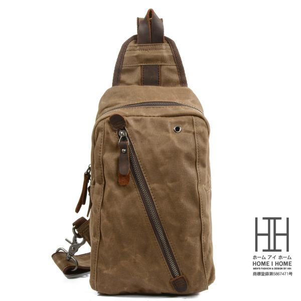 オイルワックスキャンバスバッグ スリムフィット 本革 ワンショルダーバッグ ボディバッグ メンズ 左右付替え 小さめ 鞄 自転車 アウトドア カジュアル ラフ | ホームアイホーム | 01