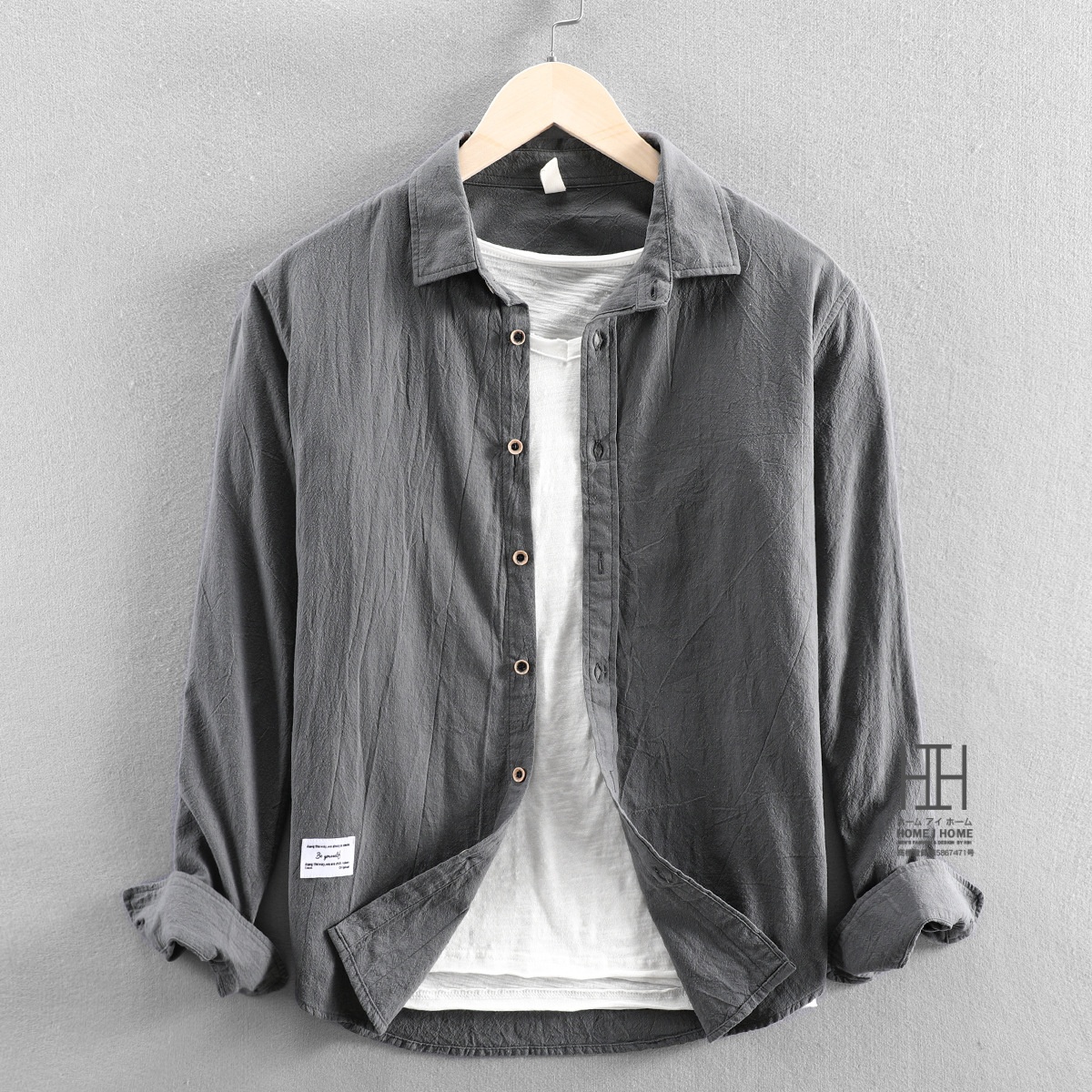 シャツ カジュアルシャツ メンズ 長袖 綿 100 メンズシャツ おしゃれ ワンポイント シンプル 無地 大きいサイズ ビジネス対応 ビジカジ トップス 羽織り | ホームアイホーム | 03