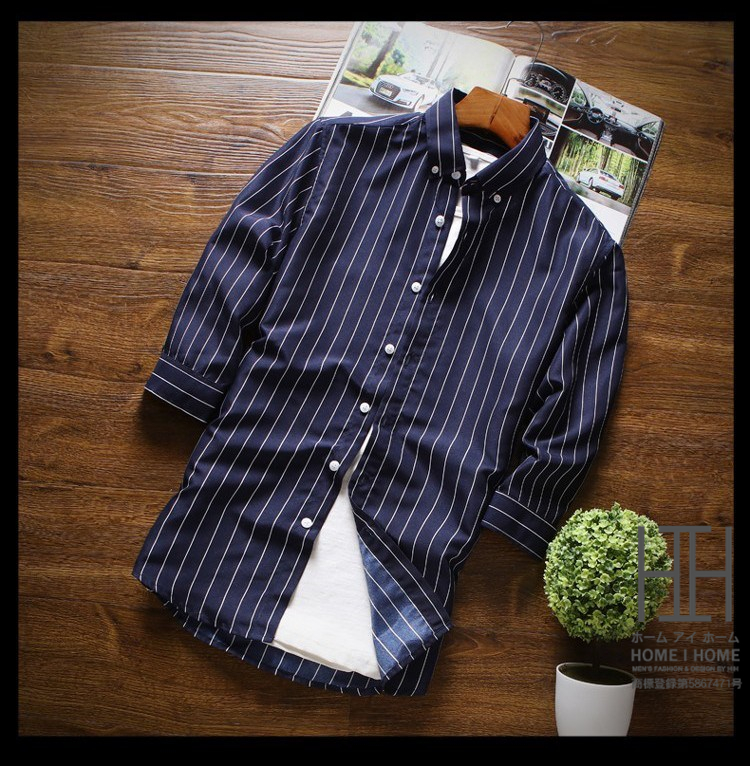 2枚目半額 セール カジュアルシャツ ストライプシャツ メンズ 七分袖 ボタンダウンシャツ ストライプ柄 カジュアル 薄手 形態安定加工 スリム 春夏 | ホームアイホーム | 05