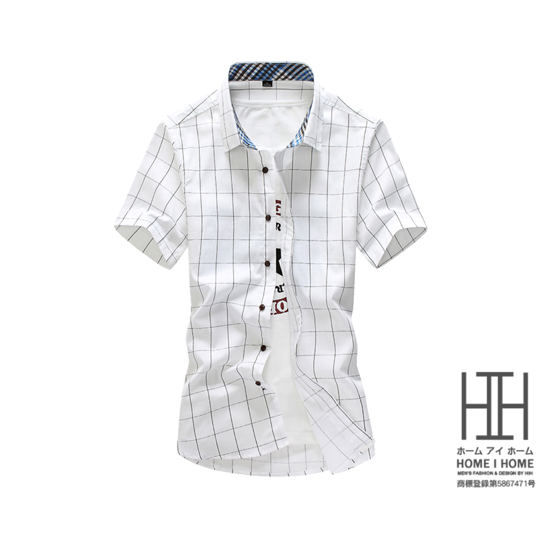 シャツ メンズ 半袖 チェック柄 白シャツ スリム カジュアルシャツ 夏 ボタンダウンシャツ