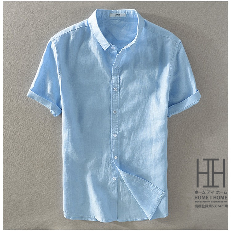 半袖シャツ 白シャツ カジュアルシャツ リネンシャツ メンズ 半袖 無地 シンプル 100％亜麻 リネン きれいめ 羽織り 通気 涼しい ホワイト 白 紺 トップス | ホームアイホーム | 05