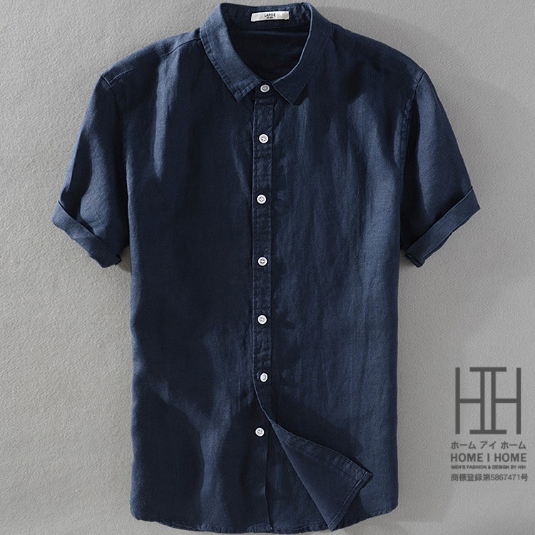 半袖シャツ 白シャツ カジュアルシャツ リネンシャツ メンズ 半袖 無地 シンプル 100％亜麻 リネン きれいめ 羽織り 通気 涼しい ホワイト 白 紺 トップス | ホームアイホーム | 06
