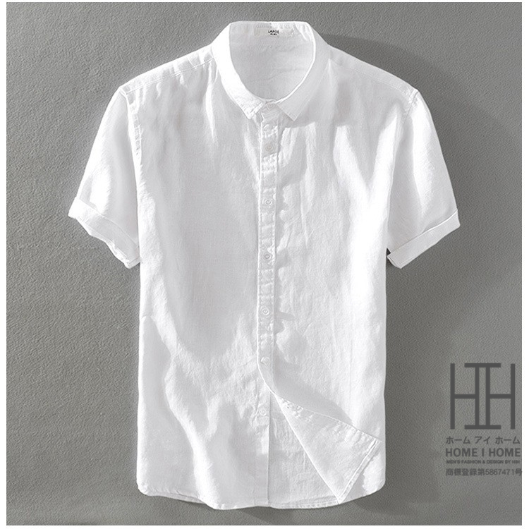 半袖シャツ 白シャツ カジュアルシャツ リネンシャツ メンズ 半袖 無地 シンプル 100％亜麻 リネン きれいめ 羽織り 通気 涼しい ホワイト 白 紺 トップス | ホームアイホーム | 01