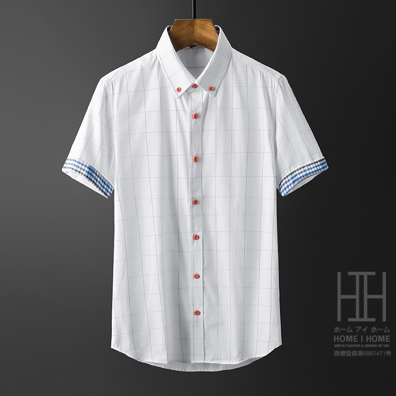 ボタンダウンシャツ カジュアルシャツ 白シャツ シャツ メンズ 半袖 チェック柄 切り替え おしゃれ アメカジ ビジカジ 夏物 メンズシャツ メンズファッション｜justmode｜02
