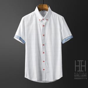 2枚目半額 セール ボタンダウンシャツ カジュアルシャツ 白シャツ メンズ 半袖 チェック柄 切り替...