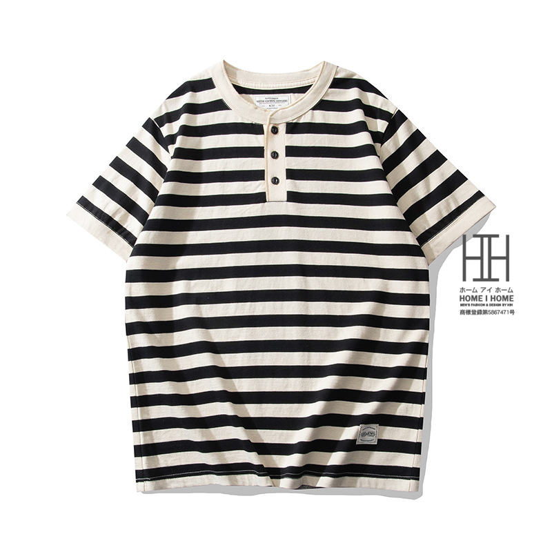 tシャツ メンズ 半袖 ヘンリーネックTシャツ ミリタリーシャツ メンズ インナー 半袖Tシャツ ヘビーウェイト ボーダー柄 おしゃれ 綿 100 柔らかい アメカジ | ホームアイホーム | 02