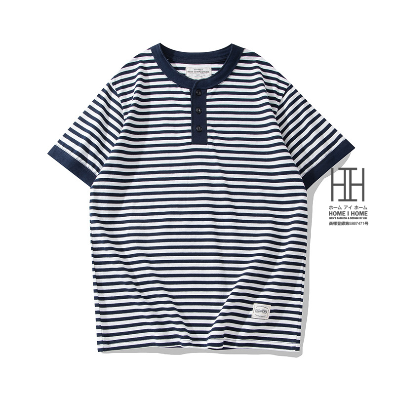 tシャツ メンズ 半袖 ヘンリーネックTシャツ ミリタリーシャツ メンズ インナー 半袖Tシャツ ヘビーウェイト ボーダー柄 おしゃれ 綿 100 柔らかい アメカジ | ホームアイホーム | 04