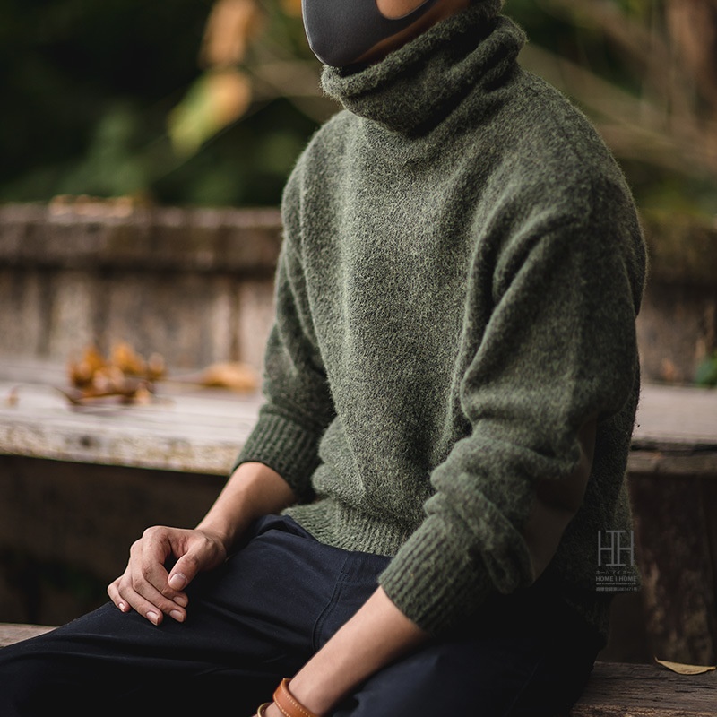 モヘヤライク ニットセーター メンズ タートルネックセーター おしゃれ パッチワーク ふわふわ アメカジ ヴィンテージ 保温 ハイネックセーター 秋 冬 ニット ホームアイホーム モヘヤライク ニットセーター メンズ タートルネック