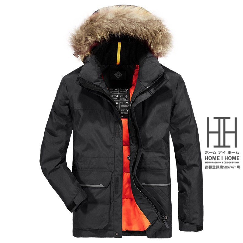 ダウンジャケット メンズ 脱着式ファー フード取り外し可能 暖かい 防寒 ミディアム丈 冬物 新作