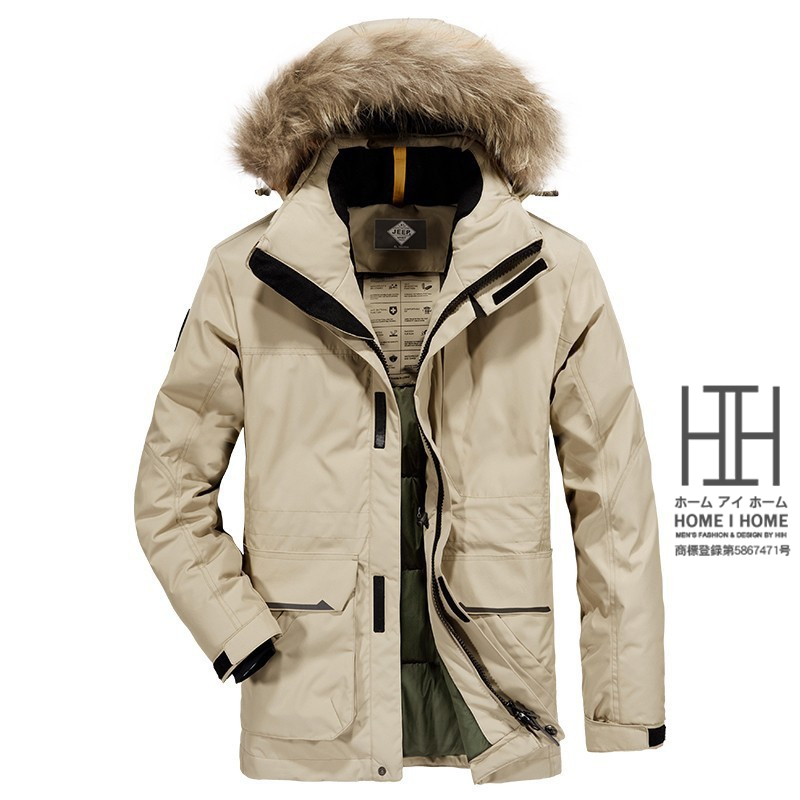 ダウンジャケット メンズ 脱着式ファー フード取り外し可能 暖かい ミディアム丈 冬物 新作 防寒