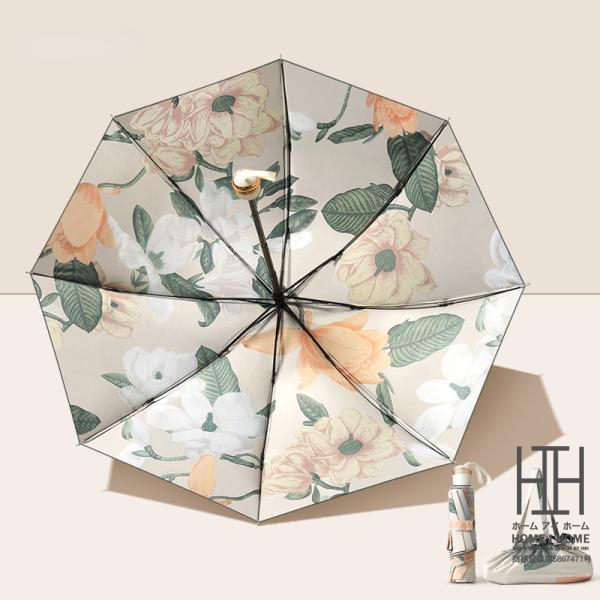 3段折りたたみ日傘 傘 軽量 レディース 傘袋付 遮光率100% 逆折り コンパクト 3つ折り 花柄...