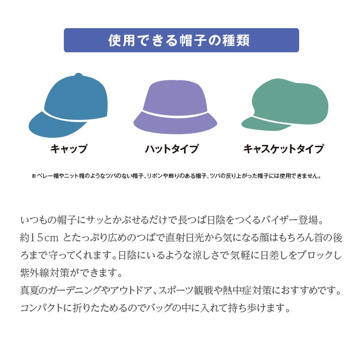 日よけ UVカット 日焼け防止 紫外線ガード 広めのツバ 直射日光 屋外作業 日陰を作る