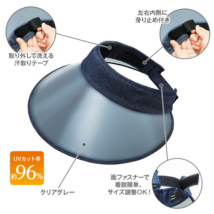 サンバイザー レディース UVカット 日焼け 紫外線 見えやすい サイズ調整