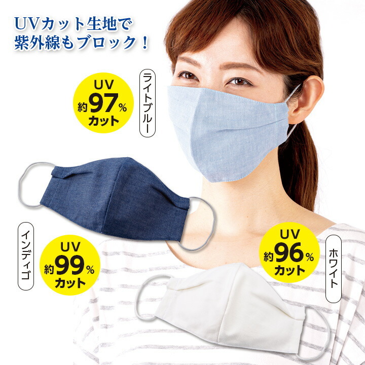 国産岡山デニムの小顔マスク2枚入 衛生用品 立体マスク 感染予防 UV