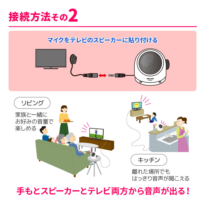 手もとスピーカー2 テレビの音 マイク接続 端子接続 2way 家族団らん 夜間