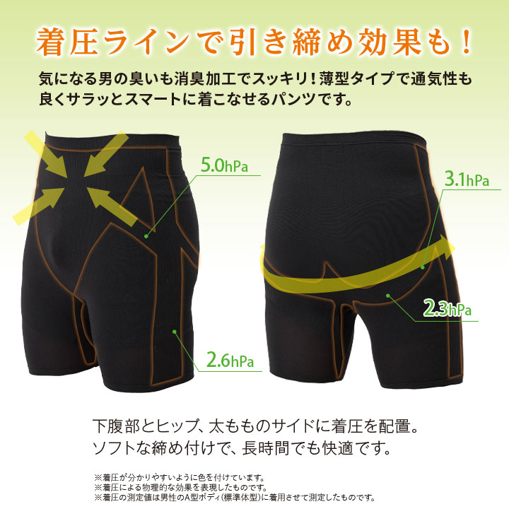 男の臭い 消臭効果 シルエット サポート マッスル フィット 薄型パンツ ブラック