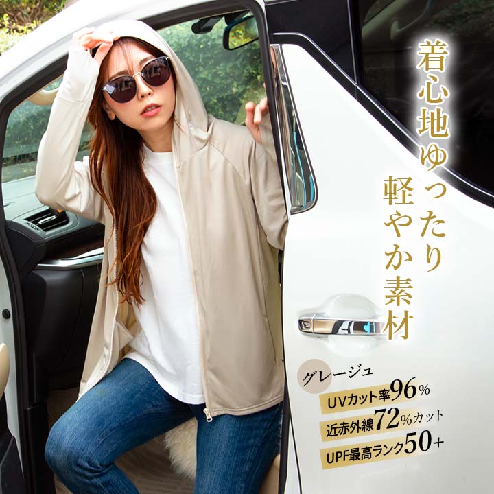 UV パーカー 上着 羽織り すっぽり 指穴付き袖口 日よけ 日焼け対策 大きめフード