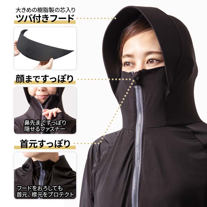 UV パーカー 上着 羽織り すっぽり 指穴付き袖口 日よけ 日焼け対策 大きめフード
