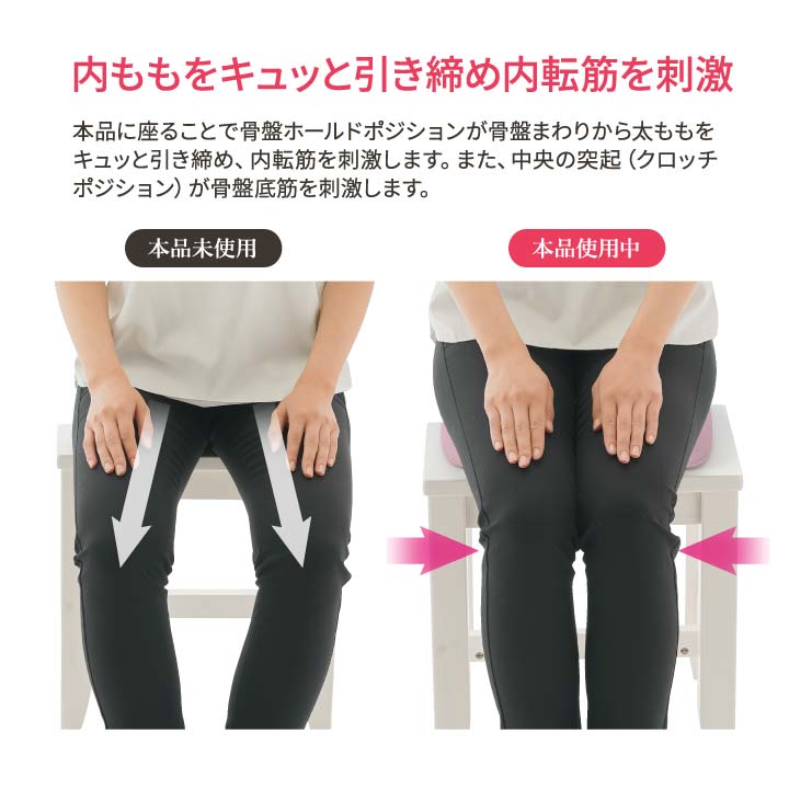 骨盤を挟む フィット 内ももを引き締め ホールドポジション 優しいクッション性