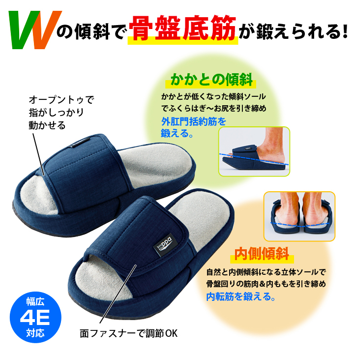 ゆるみ対策スリッパ 指で突起をつかむ メンズ レディース 面ファスナー調節 キュキュッパ