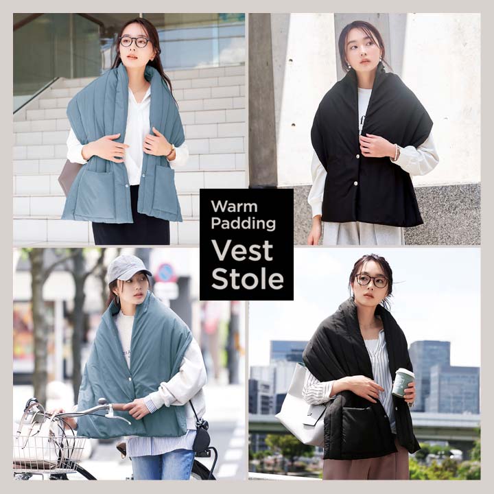 あったかグッズ 2way 防寒 便利 中綿入り ストール ベスト風