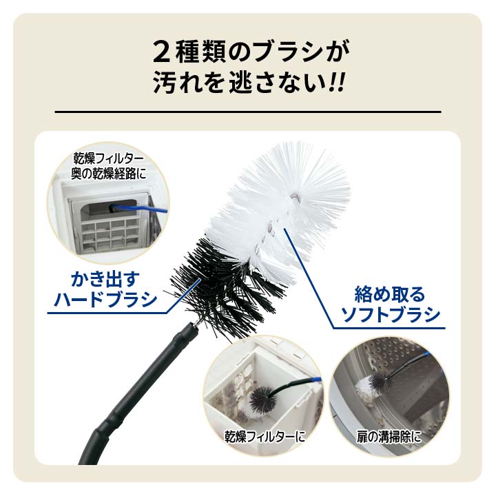 洗濯機乾燥 フィルター掃除 埃を掻き出す Wブラシ 角度が変えられる 曲がる