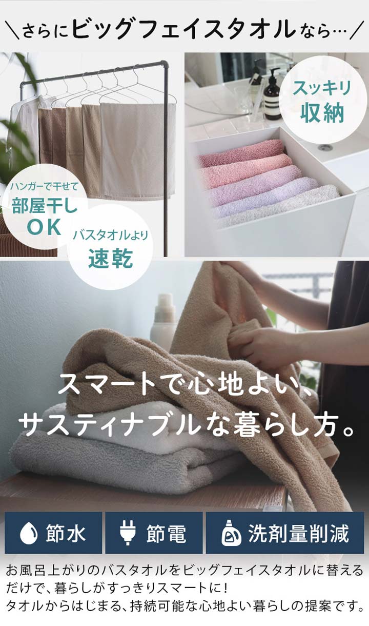 ＃バスタオルやめました Hotel Style BIG FACE TOWEL ワイドロング ハンガー干し