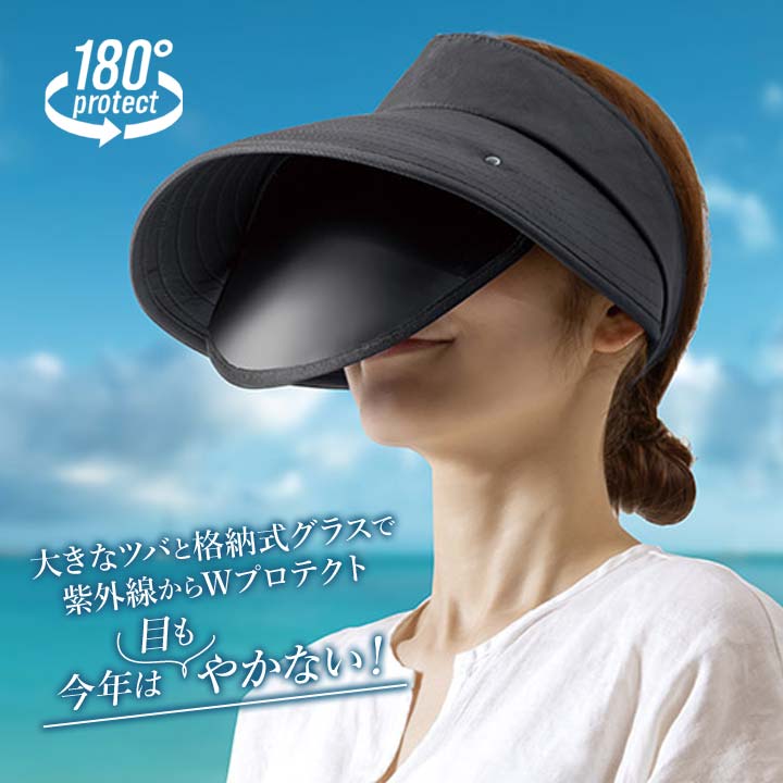 大きなツバ 格納式グラス UVカット Wプロテクト 面ファスナー式
