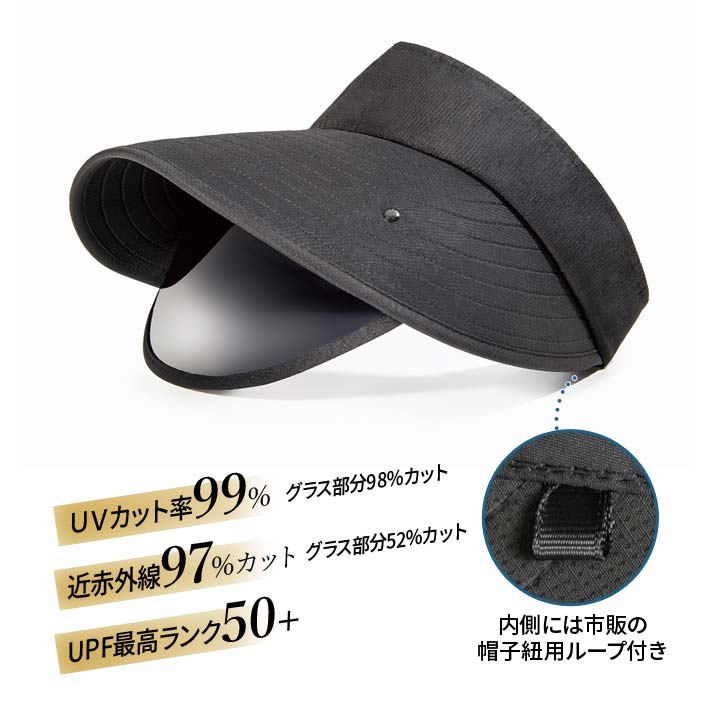 大きなツバ 格納式グラス UVカット Wプロテクト 面ファスナー式