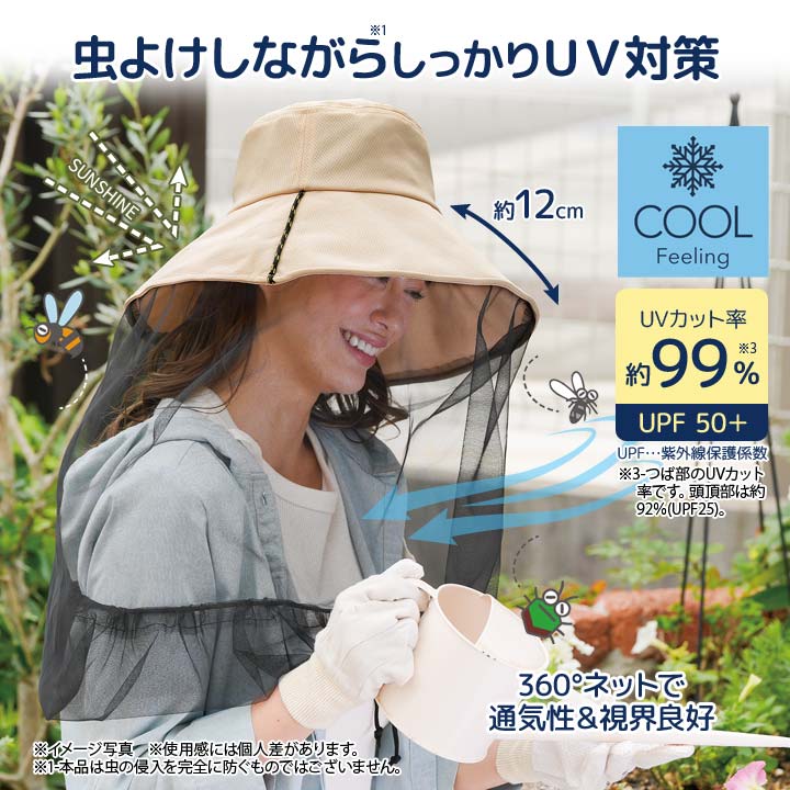 防虫 ムシ対策  蚊 顔まわり ムシよけ ネット付帽子 男性 女性 洗える 快適