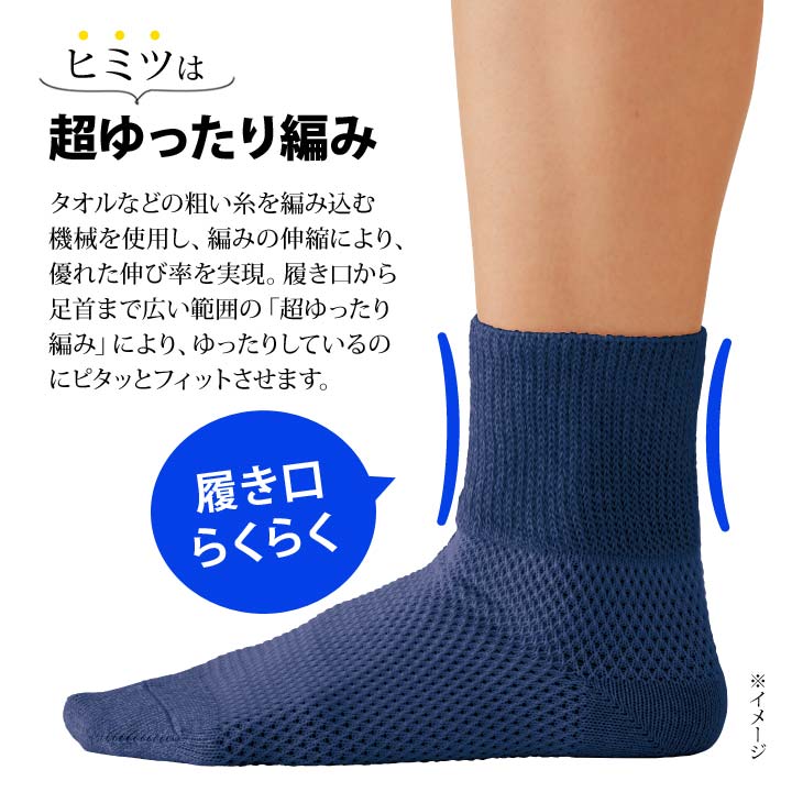 口ゴムゆったり 総メッシュ 締めつけない ソックス 綿混 靴下 くつ下 ゆるゴム 男性