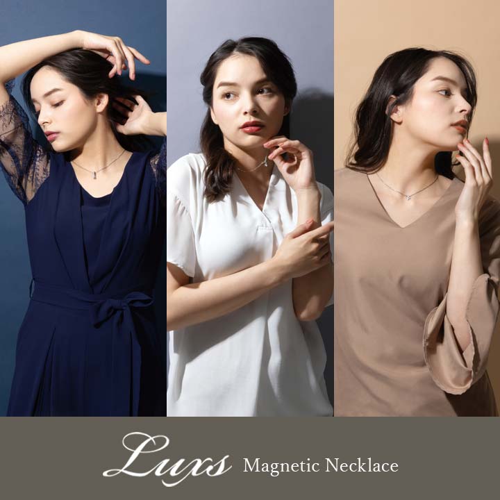 Luxs 磁気 ネックレス オシャレ 磁石ジョイント ティアドロップ クローバー ラインクロス