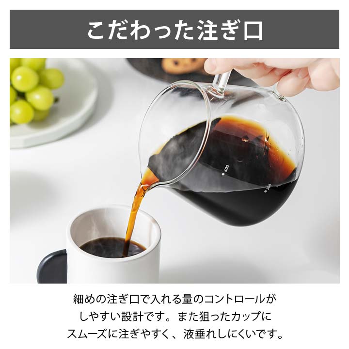 コーヒーサーバー 珈琲 ジャグ ピッチャー ポット ガラス製 透明 広口