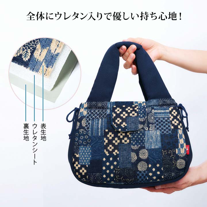 日本製 バッグ ハンドバッグ トートバッグ つむぎ 和柄 パッチワーク柄