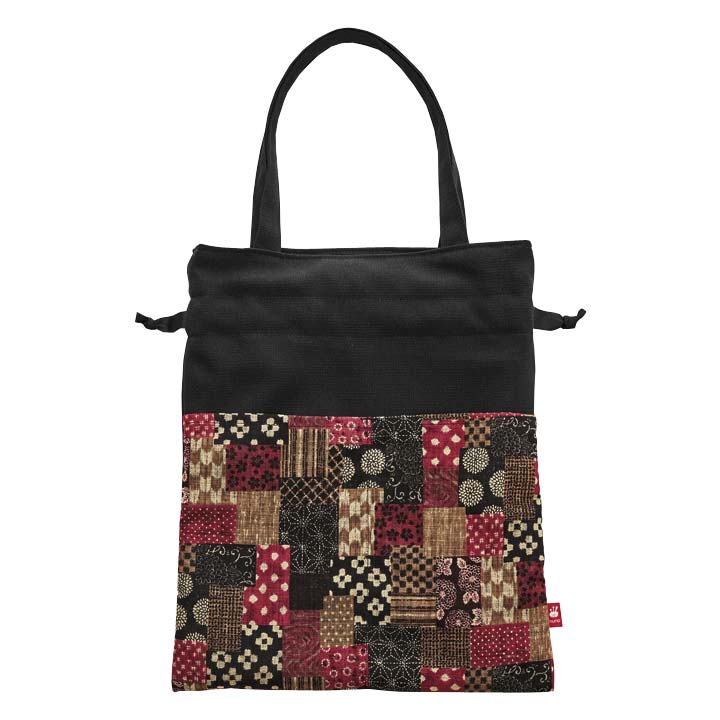 日本製 バッグ トートバッグ 巾着 つむぎ 和柄 パッチワーク柄 無地