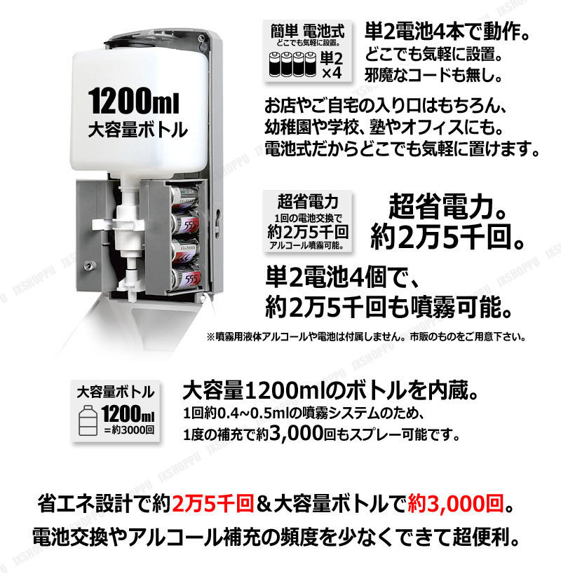 業務用 電池式 アルコール噴霧器 スタンドセット 自動 消毒液