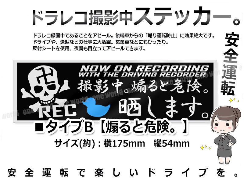 ドラレコ 録画中 ステッカー 煽り運転 抑止 対策 危険 スカル ドクロ シール 後方 反射 汎用 車 バイク 痛車に ドライブレコーダー  :JX-DRST001:JXSHOPPU - 通販 - Yahoo!ショッピング