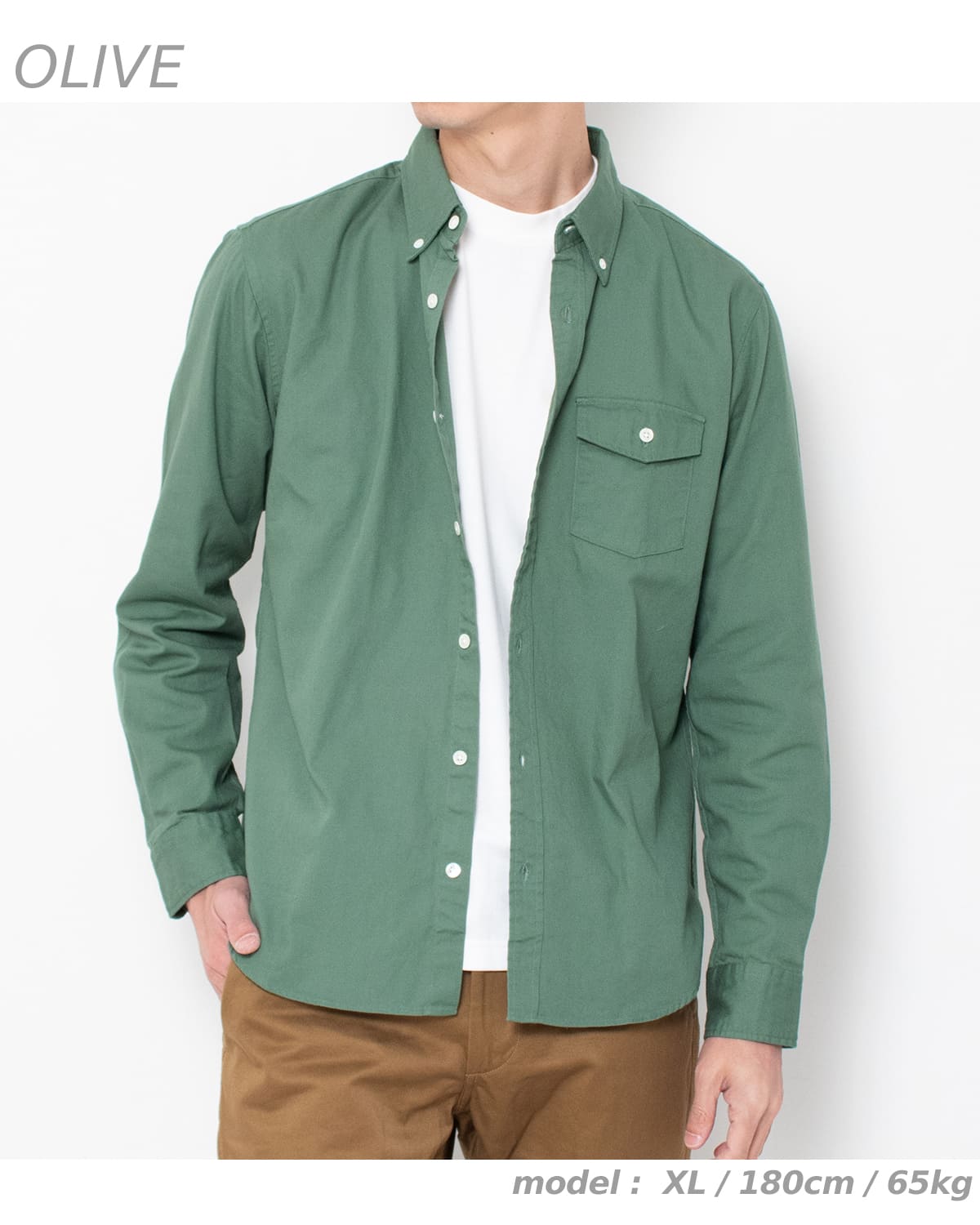 『美品』DECEMBERAY オリーブグリーン シャツ シャツ 長袖 メンズ 日本製 ボタンダウン 胸ポケット BIG MIKE ビッグ