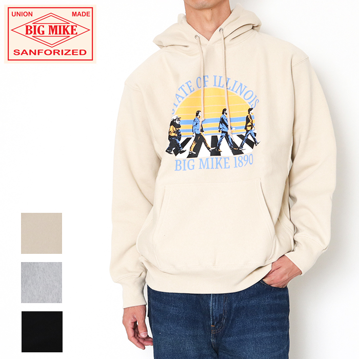 BIG MIKE パーカー スウェット プルオーバー メンズ ビッグマイク ニューアビーロード パーカー 102338900 ビックマイク 長袖 プリント メンズ 秋 冬 裏起毛 グレー ブラック ブランド トップス フード プレゼント BIG MIKE（ビッグマイク） パーカー メンズ スウェット プルオーバー