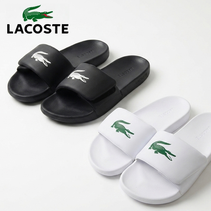 【新品未使用】人と差がつく！LACOSTE ブラック/ホワイト スライドサンダル LACOSTE（ラコステ） LACOSTE SERVE SLIDE サーブ スライド サンダル