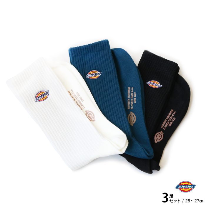 Dickies ディッキーズ クルーソックス アソート刺繍 3足組