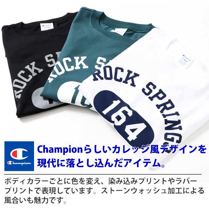 Champion チャンピオン カレッジロゴ プリント ロンT C3-X413 メンズ ブランド クルーネック 長袖 白 プリントT tシャツ｜jxt-style｜02