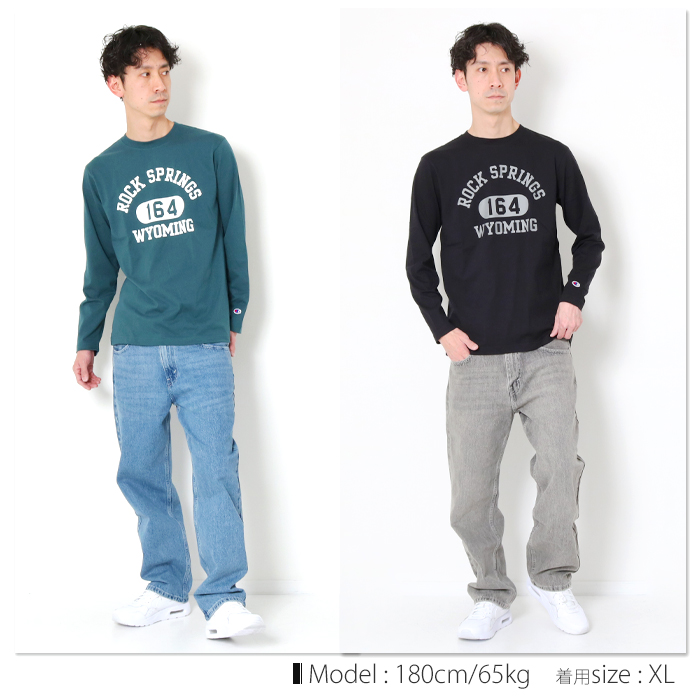 Champion チャンピオン カレッジロゴ プリント ロンT C3-X413 メンズ ブランド クルーネック 長袖 白 プリントT tシャツ｜jxt-style｜03