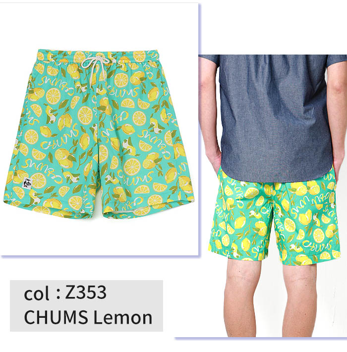 【CHUMS】ショートパンツ/総柄/ターコイズ/レモン柄/ロゴ/新品 CHUMS】ショートパンツ/総柄/ターコイズ/レモン柄/ロゴ/新品
